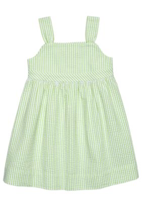 J Khaki Seersucker Button Back Dress Girls 4-6X