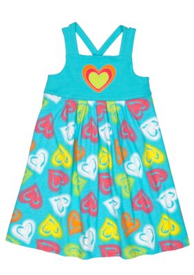 J Khaki Knit Heart Printed Dress Girls 4-6x