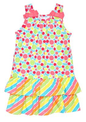 J Khaki Dot and Stripe Printed Dress Girls 4-6x
