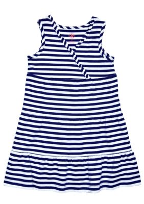 J Khaki Blue and White Striped Dress Girls 4-6X
