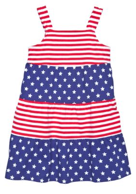 J Khaki Tiered Stars and Stripes Dress Girls 4-6X