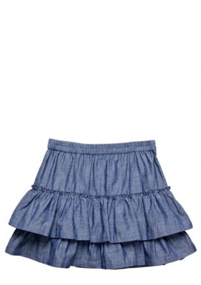 J Khaki Tiered Chambray Skirt Girls 7-16