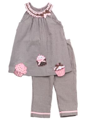 Rare Editions Brown Seersucker Cupcake Set Girls 4-6X