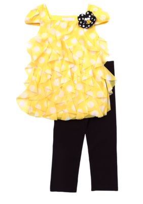 Rare Editions Yellow Dot Chiffon Set 4-6x Girls