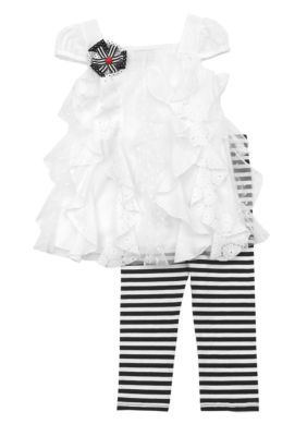 Rare Editions Stripe and Ruffle Legging Set Girls 4-6x