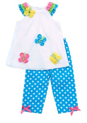Rare Editions Turquoise Dot Butterfly Capri Set 4-6x Girl