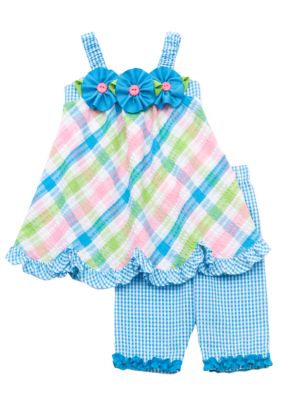 Rare Editions Seersucker Plaid Capri Set Girls 4-6X
