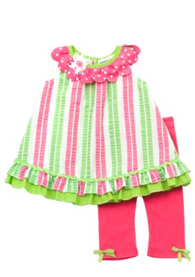 Rare Editions Stripe Seersucker Capri Set Girls 4-6X