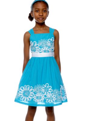 Rare Editions Girls 7-16 Turquoise Flower Soutache Dress