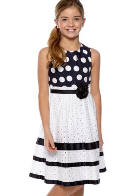 Rare Editions Polka Dot Eyelet Dress Girls 7-16