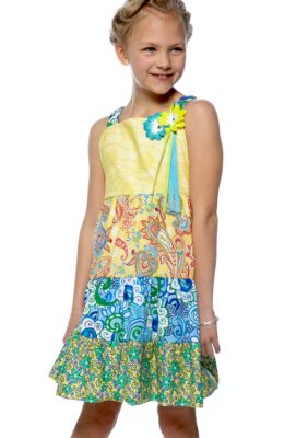 Rare Editions Multi Print Tier Dress Girls 7-16