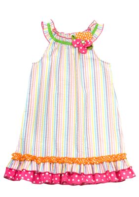 Rare Editions Stripe Seersucker Dress Girls 4-6X