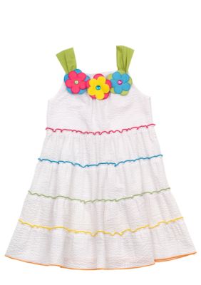 Rare Editions White Tiered Seersucker Dress 4-6X Girls