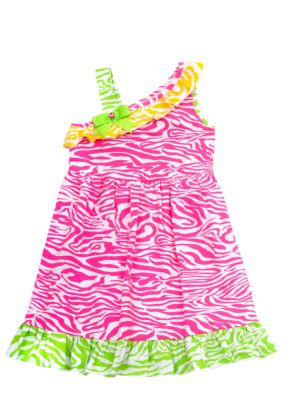 Rare Editions Fuchsia Zebra One-Shoulder Girls 4-6X
