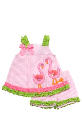 Rare Editions Flamingo Seersucker Short Set Girls 4-6X