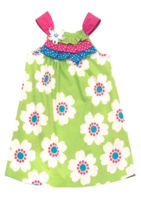 Rare Editions Lime Floral U-Neck Dress Girls 4-6X
