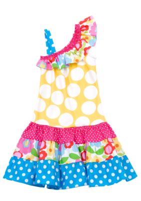 Rare Editions Yellow Polka Dot Dropwaist Dress Girls 4-6X