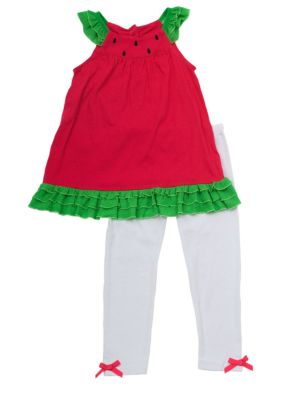 Rare Editions Watermelon Knit Capri Set Girls 4-6X