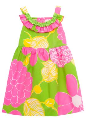 Rare Editions Green and Pink Floral Dress Girls 4-6X