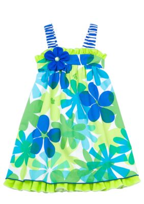 Rare Editions Turquoise Floral Dress Girls 4-6X