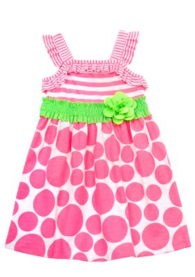 Rare Editions Knit Neon Stripe to Dot Dress Girls 4-6X