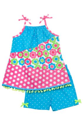 Rare Editions Pieced Dot Short Set Girls 4-6X