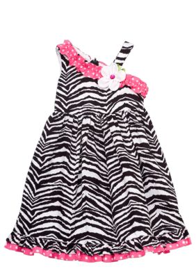 Rare Editions Zebra One-shoulder Dress Girls 4-6X