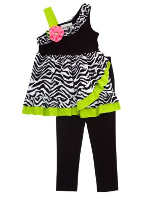Rare Editions Zebra One-shoulder Set Girls 4-6X