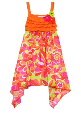 Rare Editions Orange and Lime Floral Dress Girls 4-6X