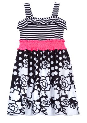 Rare Editions Multi Print Smock Waist Dress Girls 7-16