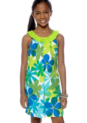 Rare Editions Flower U-Neck Dress Girls 7-16