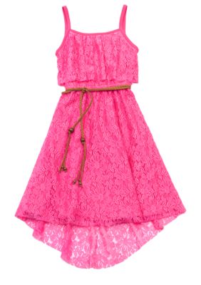 Rare Editions Lace Belted Hi Low Hem Dress Girls 7-16