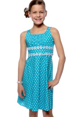 Rare Editions Flower Applique Dot Dress Girls 7-16