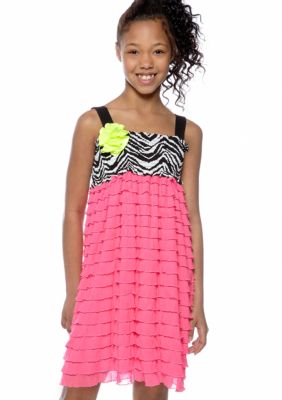 Rare Editions Zebra to Pink Eyelash Dress Girls 7-16