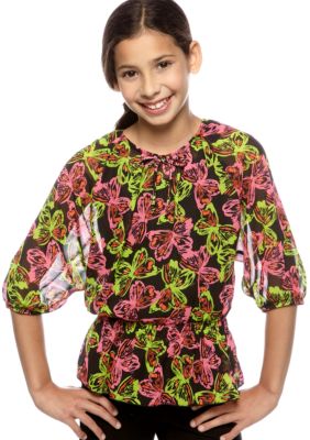 Amy Byer Neon Butterfly Print Top Girls 7-16