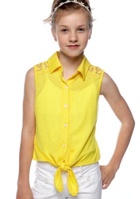Amy Byer Solid Tie Front Shirt Girls 7-16