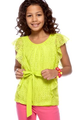Amy Byer Tie Front Lace Top Girls 7-16