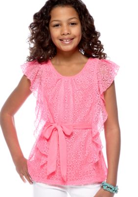 Amy Byer Tie Front Lace Top Girls 7-16