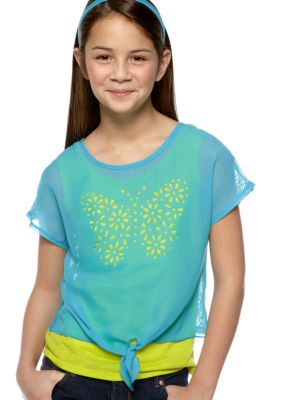 Amy Byer Butterfly Cutout Popover Top Girls 7-16