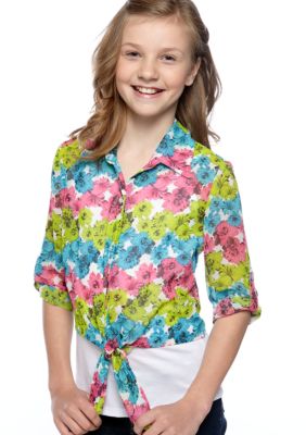 Amy Byer Floral Tie Shirt Girls 7-16