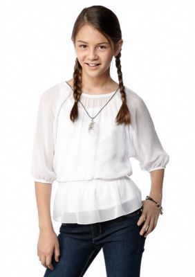 Amy Byer Chiffon Peplum Necklace Top Girls 7-16