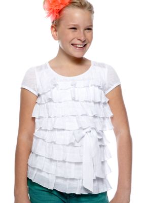 Amy Byer Solid Tier Tie Front Shirt Girls 7-16
