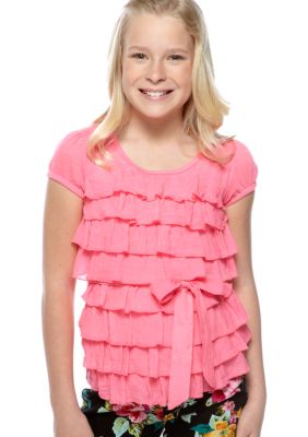 Amy Byer Solid Tier Tie Front Shirt Girls 7-16