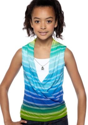 Amy Byer Stripe 2fer Top & Necklace Girls 7-16