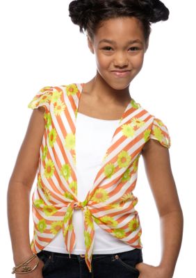 Amy Byer Tie Front Print 2Fer Girls 7-16