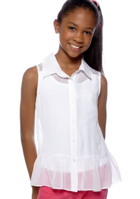 Amy Byer Lacey-Back Button Down Top Girls 7-16