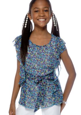 Amy Byer Printed Butterfly Sleeve Top Girls 7-16
