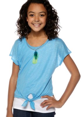 Amy Byer Tie Front Lace Top Girls 7-16