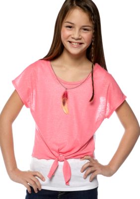 Amy Byer Tie Front Lace Top Girls 7-16