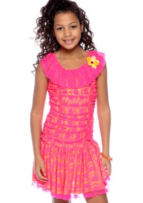 Amy Byer Neon Lace U-Neck Dress Girls 7-16